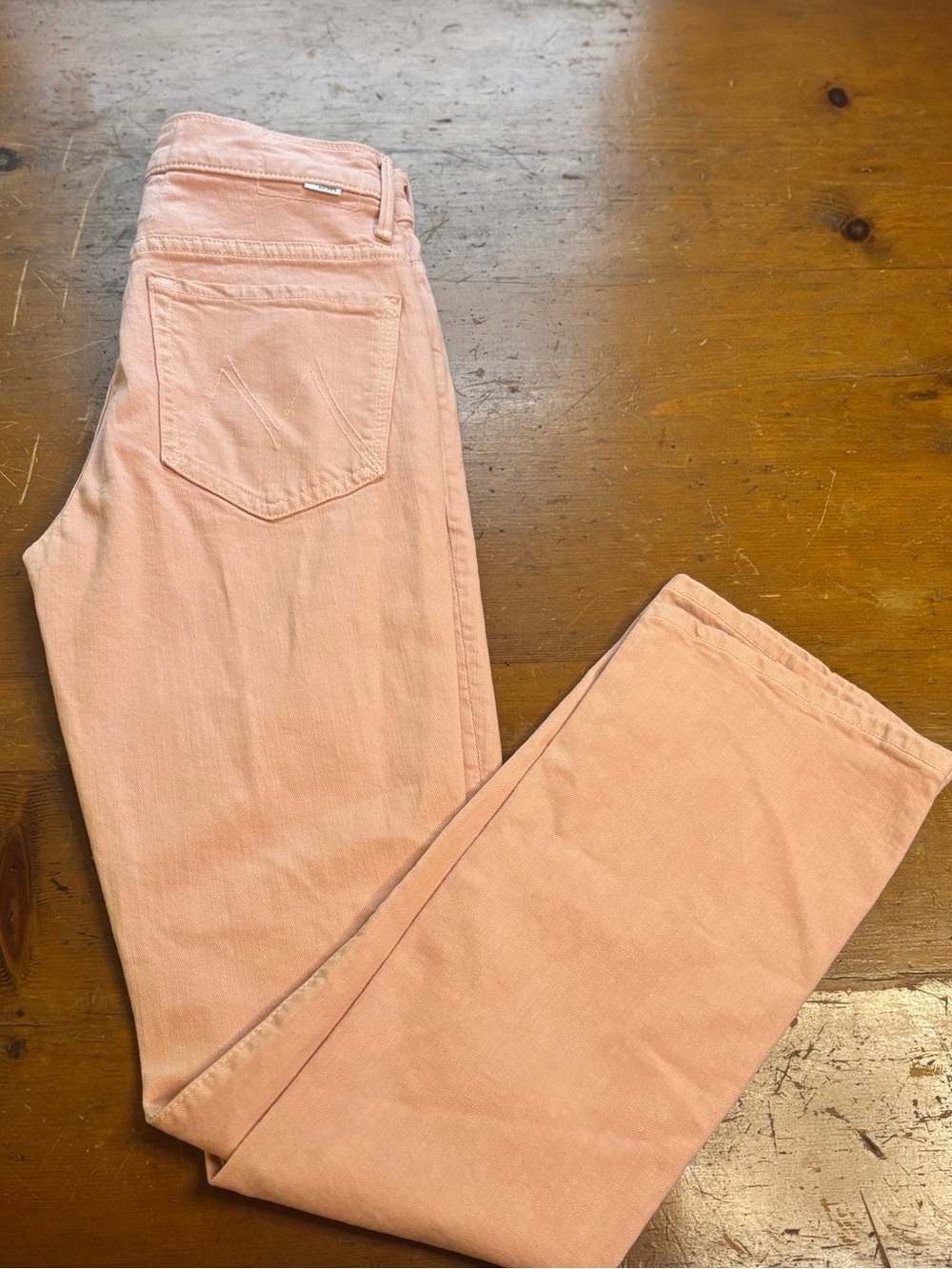 MOTHER The Insider Hover High Rise Crop Flare Jeans Peach Parfait Pink 26 - Picture 10 of 15